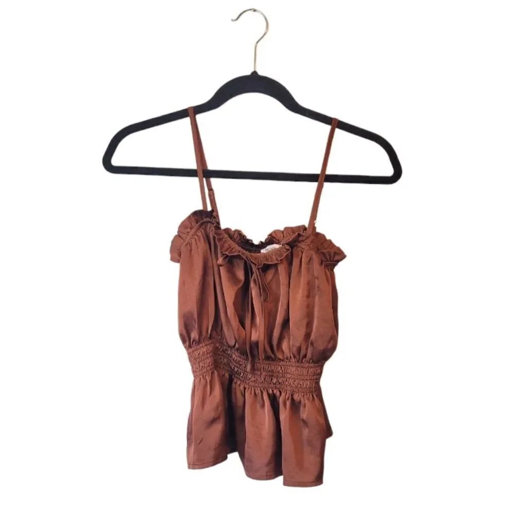 Mine Women's Brown Satin Smocked Crop Top Size S